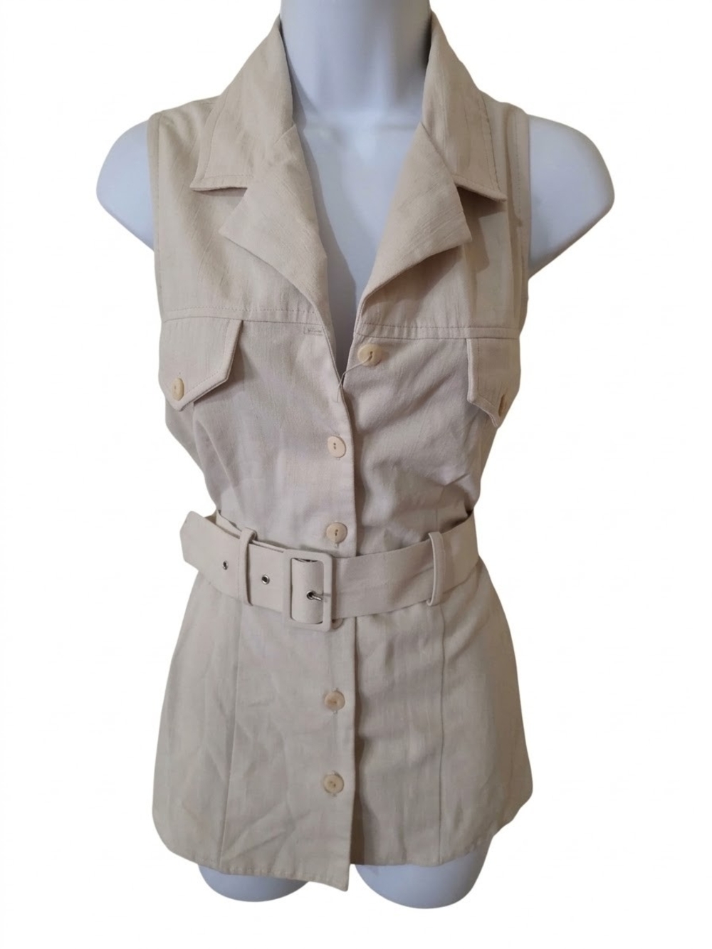 Vintage Belted Safari Utility Jacket - Beige
